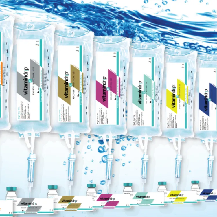 a group of medical bottles in water